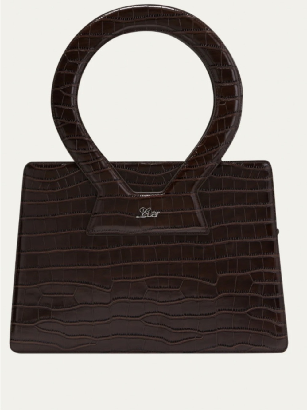 Croc-Embossed Leather Tote Bag in Brown